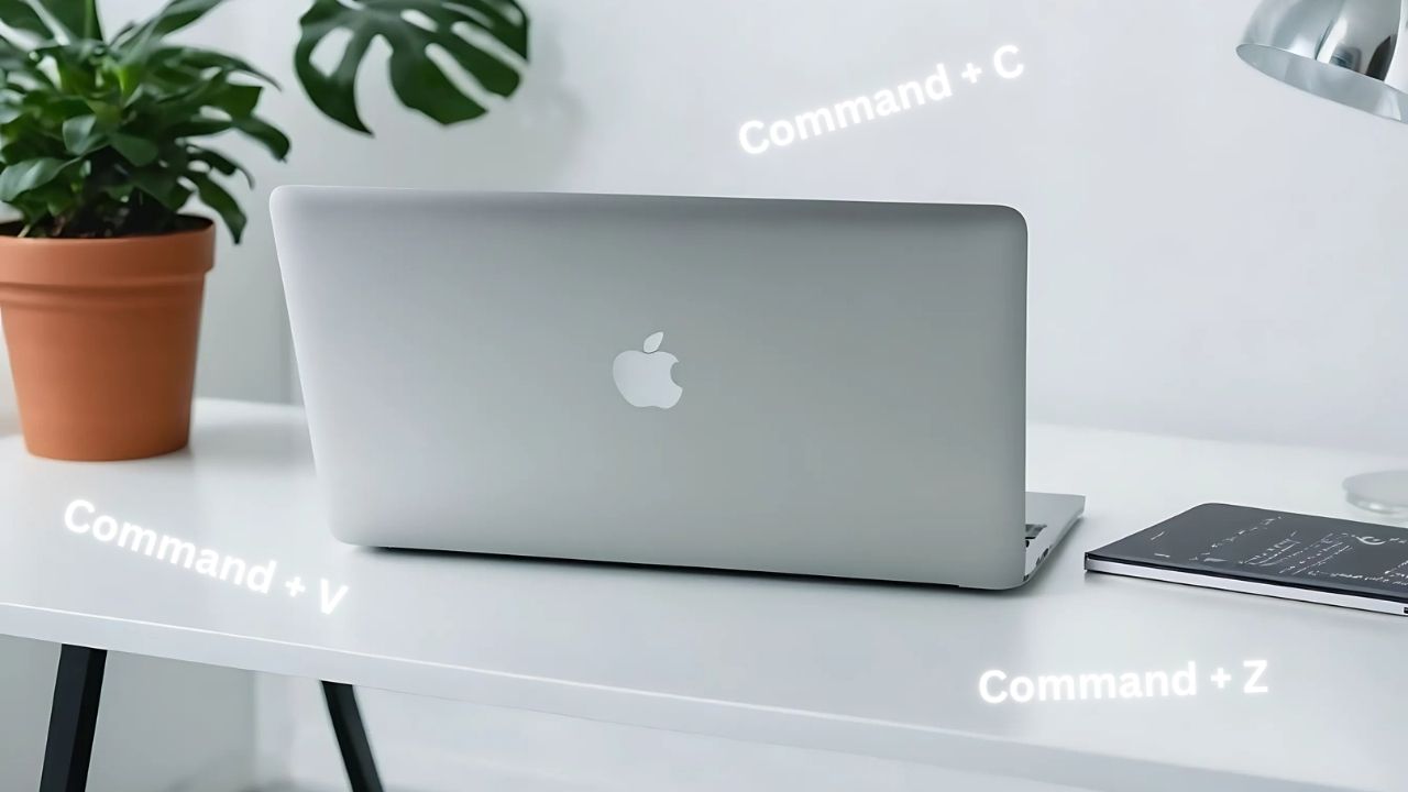 Mac laptop on a white table; useful keyboard shortcuts for Mac