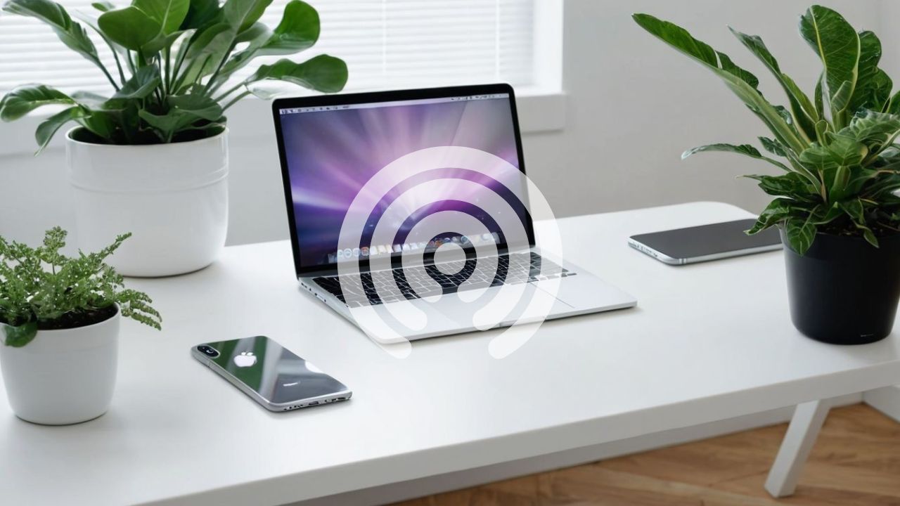 How to use Airdrop on Mac. Mac laptop and iPhone on a white table.