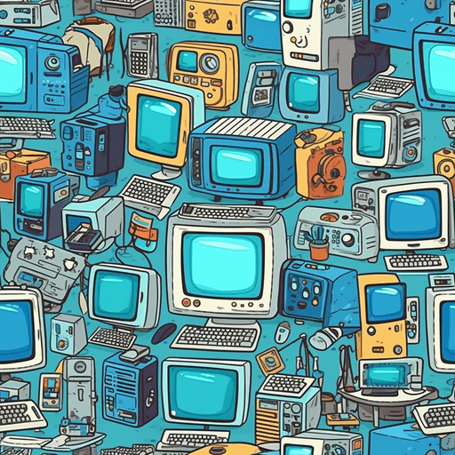 Midjourney prompt for pattern of computers, cartoon style, doodle.