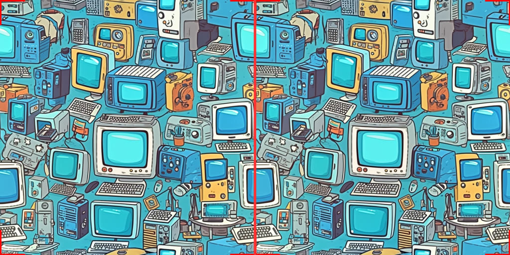 Pattern of computers, cartoon style, generated by Midjourney.