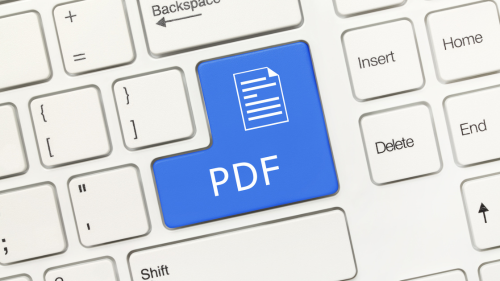The image shows the PDF as a key on the keyboard.