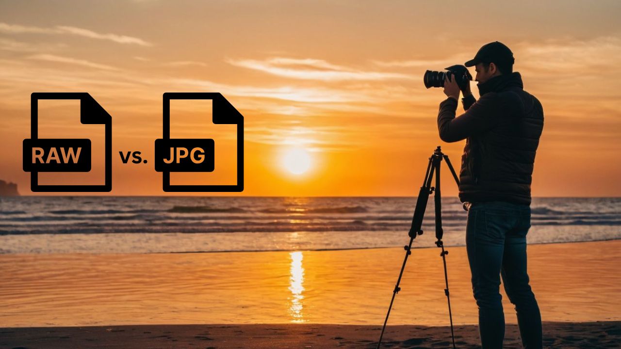 A photographer taking shoots at sunset. RAW vs JPEG