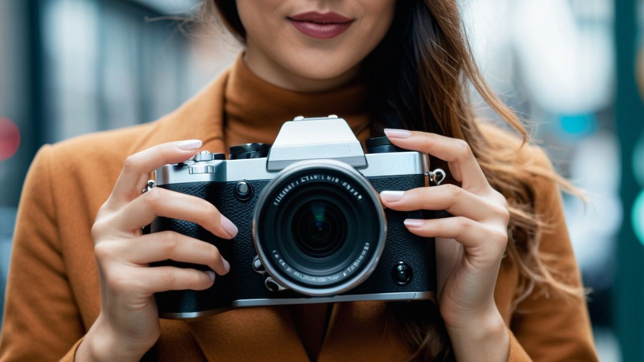 a woman with her camera. Image Sharpness.