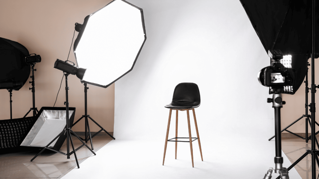 Chair and Equipment in Modern Photo Studio. 