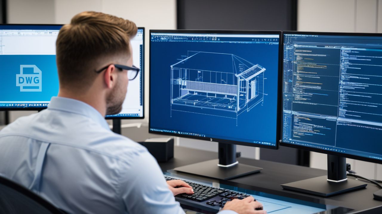 A man working in CAD. The difference between DXF and DWG files.