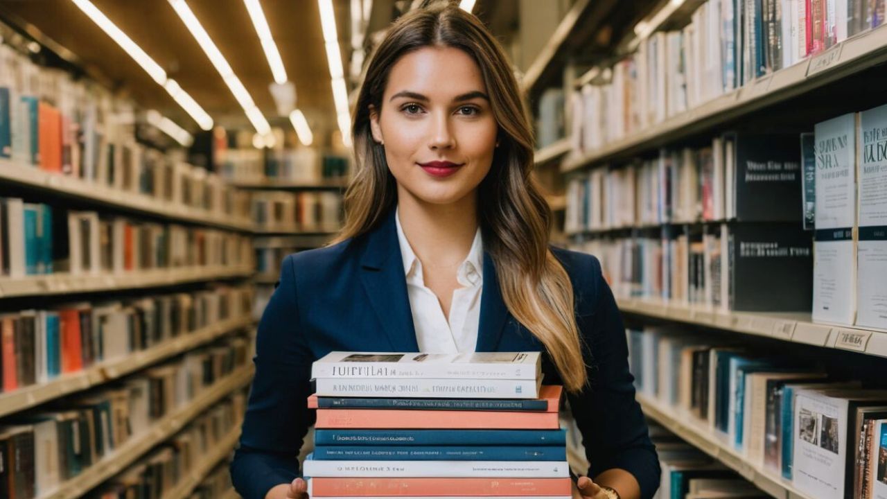 A woman holding self published books: Master Amazon KDP Formatting