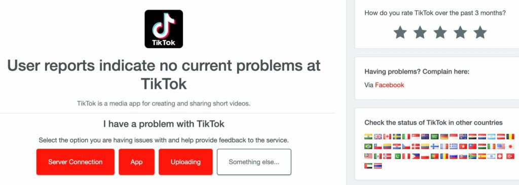 Downdetector TikTok status page