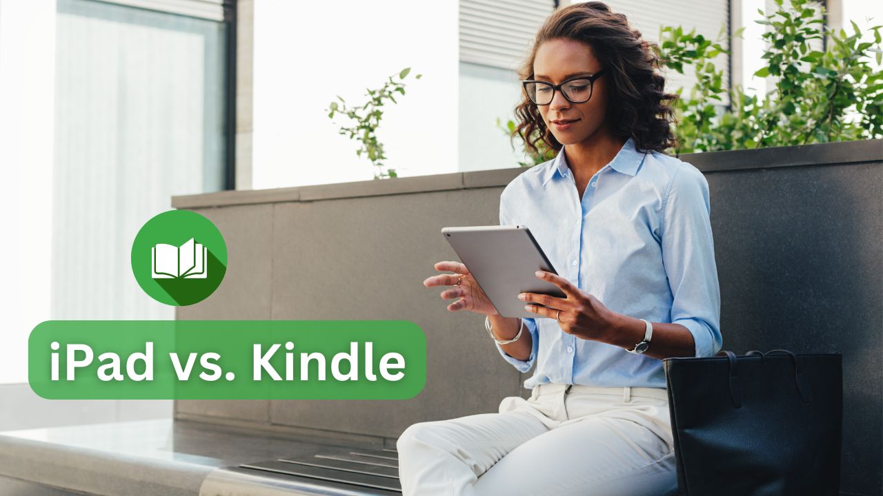 iPad vs. Kindle, a woman reading on an iPad device
