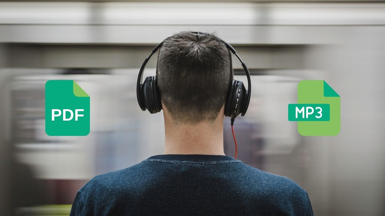 Convert pdf to mp3: a man commuting to work with headphones