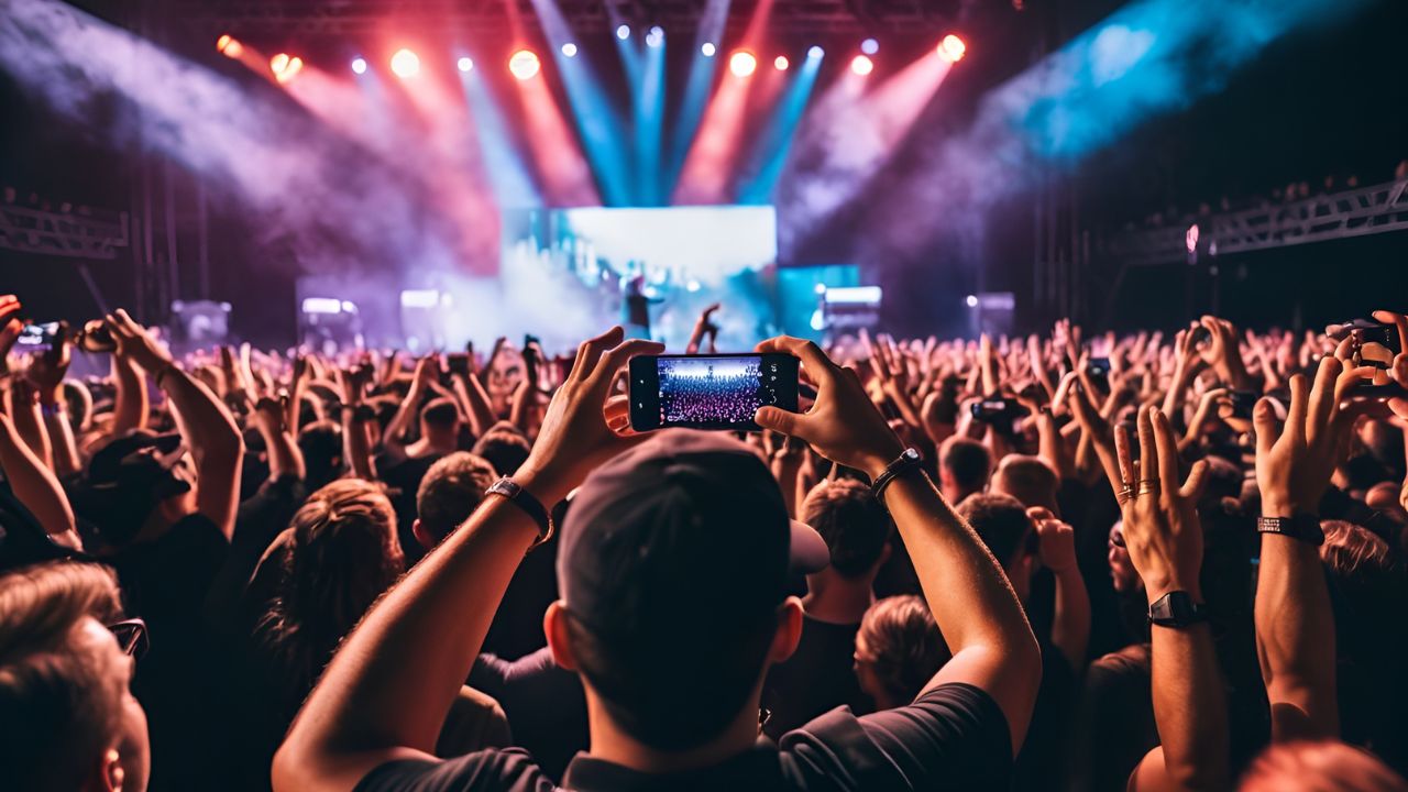 A man recodring a concert on hie iPhone; using the best video settings for iPhone