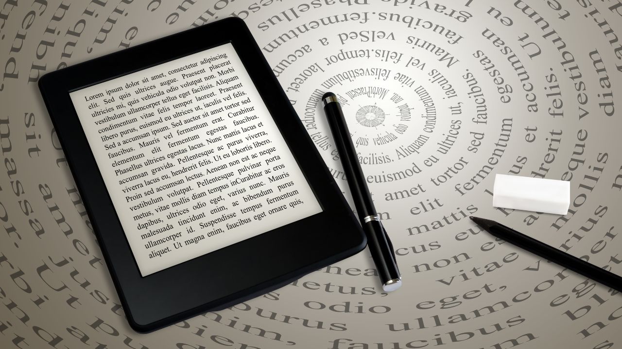 10 Best Places to Publish eBooks (2025): modern eBook reader on abstract font background