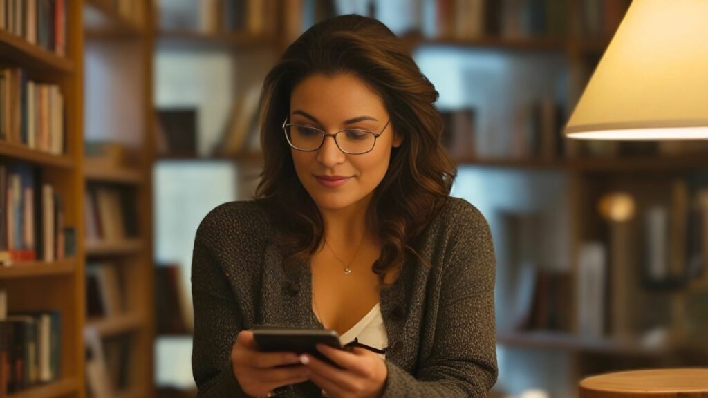 Kindle AZW Format; a woman reading AZW3 eBook on her Kindle device