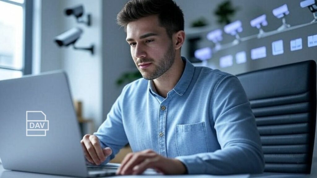 A man converting DAV to MP4 files online.