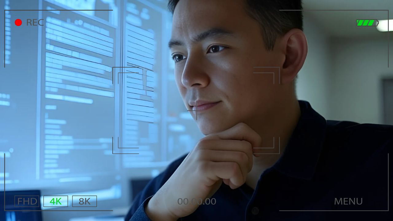 A man in front of the PC screen. Convert DAV to MP4.