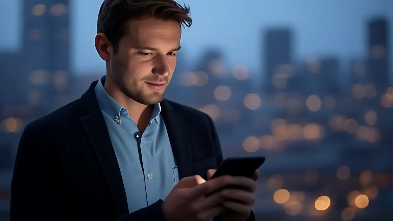 A man on his smartphone using Blur Image tool.