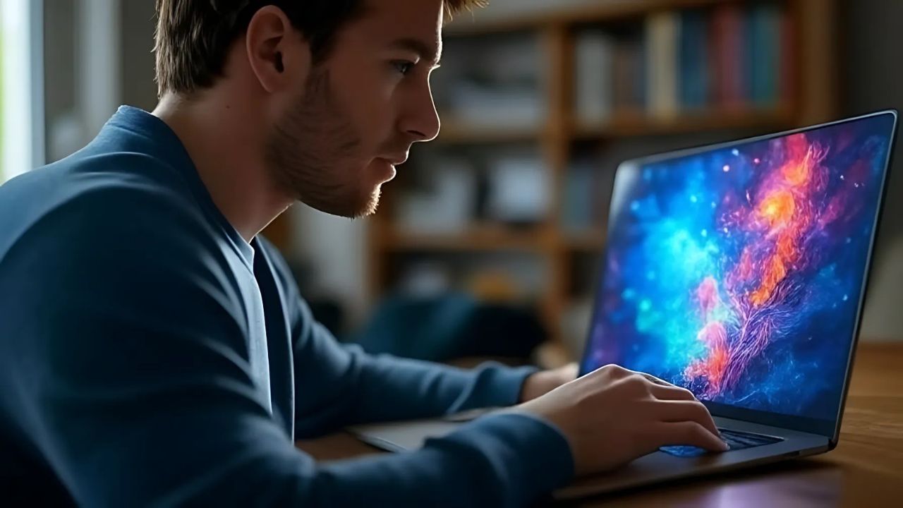 A man using AI image generators on his laptop