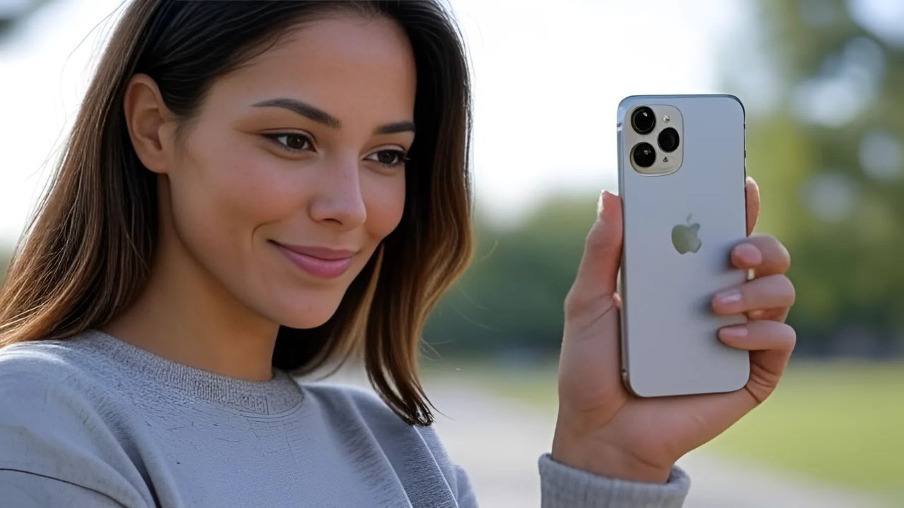 A woman holding her iPhone; iPhone privacy settings